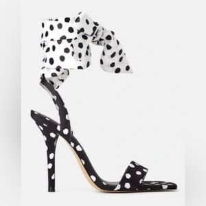 ZARA Polka Dot Stiletto Heels with Ribbon Tie Ankle Strap. EU size 42